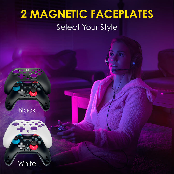 MGC Switchplate Wireless Controller for Switch/OLED/Lite, Gyro Control, Programmable Back Buttons, Adjustable Strength Rumble, 2 Magnetic Faceplates, Screwless Housing, Compact Design
