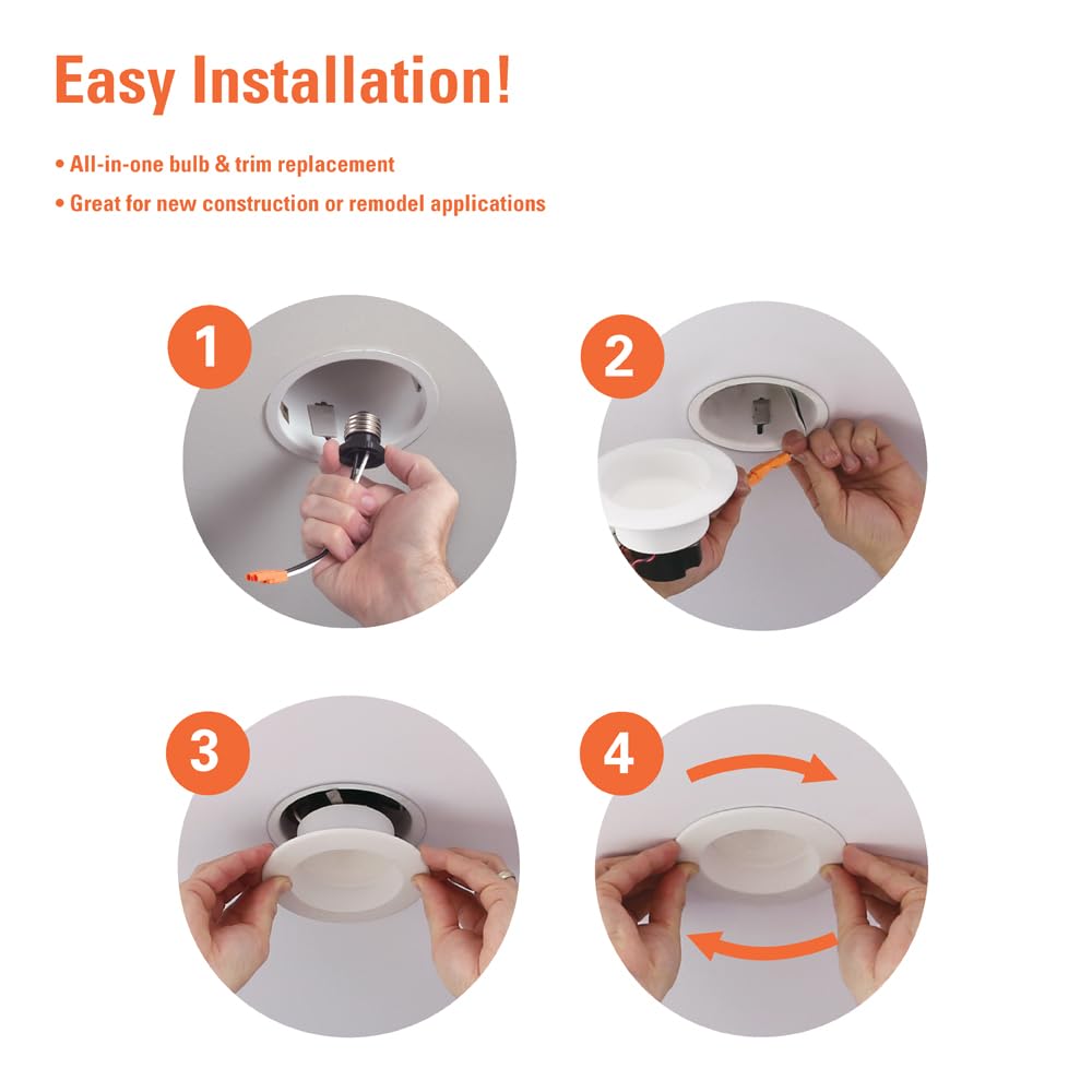 HALO 4 inch LED Recessed Light Trim with 5 Selectable Color Temperatures, Dimmable Can Light for Ceiling Retrofit LT4069FS1EWHR