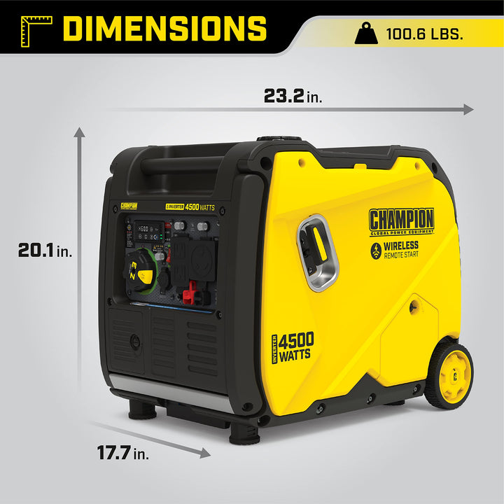 Champion Power Equipment 4500-Watt Wireless Remote Start RV Ready Portable Inverter Generator with Quiet Technology and CO Shield Retail $1,049.00