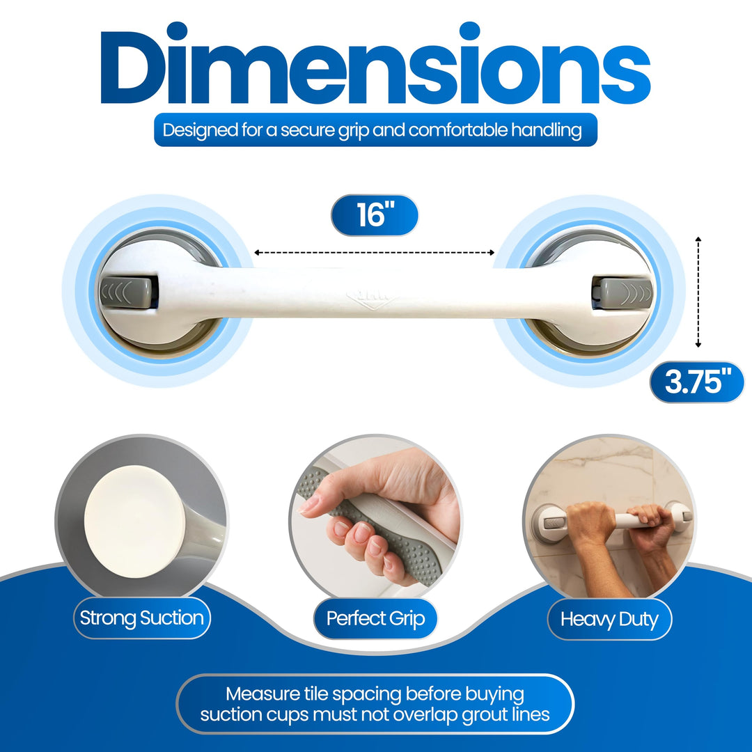 Safe-er-Grip Changing Lifestyles Suction Cup Grab Bars For Bathtubs & Showers; Safety Bathroom Assist Handle, White & Grey, 16 Inches Retail $16.67