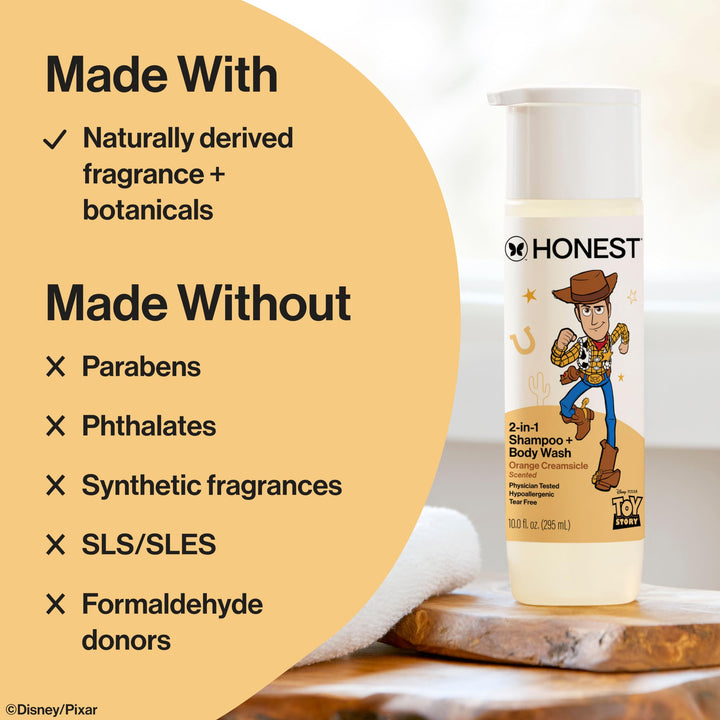 The Honest Company Cleansing 2-in-1 Shampoo + Body Wash, Gentle on Skin, Dermatologist Tested, Tear Free, Hypoallergenic, Disney and Pixar's Toy Story, Orange Creamsicle Retail $10.99