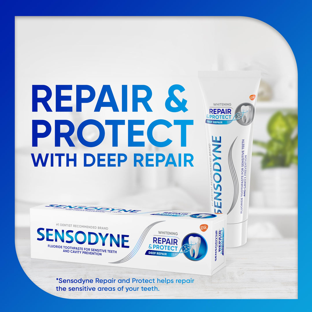 Sensodyne Repair and Protect Whitening Toothpaste, Toothpaste for Sensitive Teeth and Cavity Prevention, 3.4 oz (Pack of 2) Retail $12.49