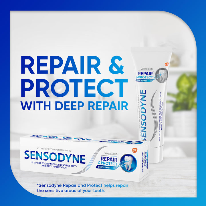 Sensodyne Repair and Protect Whitening Toothpaste, Toothpaste for Sensitive Teeth and Cavity Prevention, 3.4 oz (Pack of 2) Retail $12.49
