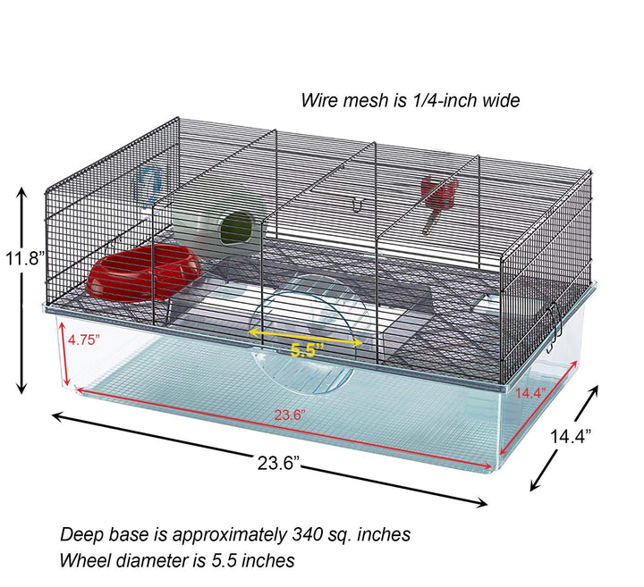Ferplast Favola Hamster Cage Includes Free Water Bottle, Exercise Wheel, Food Dish & Hamster Hide-Out Large Hamster Cage Measures 23.6L x 14.4W x 11.8H-Inches