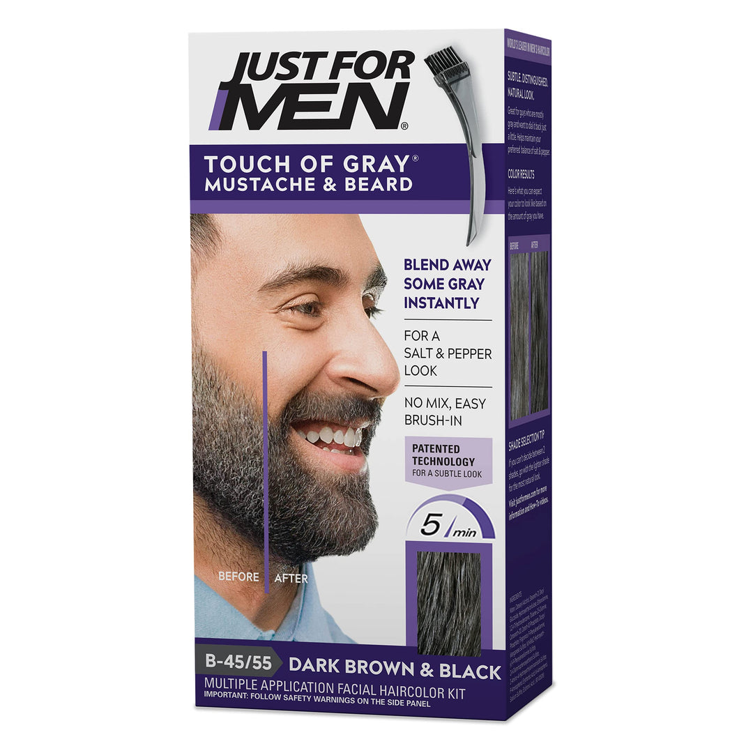 Just For Men Mustache & Beard, Beard Coloring for Gray Hair with Brush, With Keratin Biotin Aloe and Coconut Oil for Healthy Facial Hair - Jet Black, M-60, Pack of 1 (Packaging May Vary)