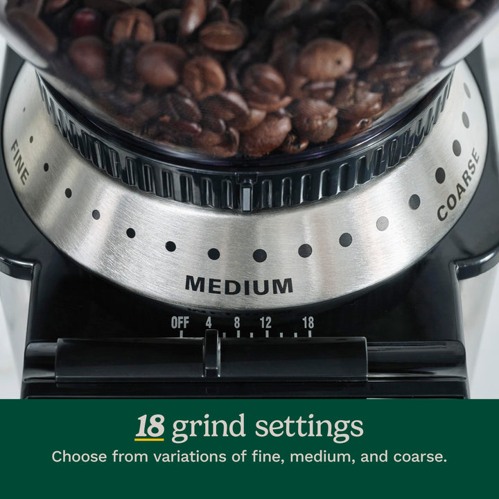 Cuisinart Coffee Grinder, Electric One-Touch Automatic Burr Coffee Grinder with 18-Position Grind Selector, Cup Size Selector for 4 Ã¢â‚¬â€œ 18 Cups, DBM-8P1, Black Stainless