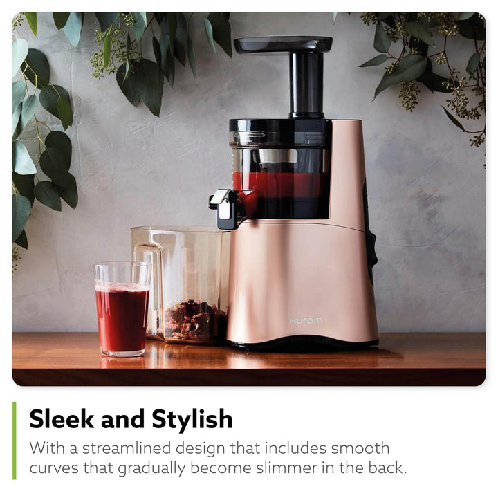 Hurom H-AA Cold Press Juicer Machine, Easy to Clean Masticating Slow Juicer, Coarse Strainer, Adjustable Lever, Minimal Juice Pulp, High Nutrient Extraction (Rose Gold)