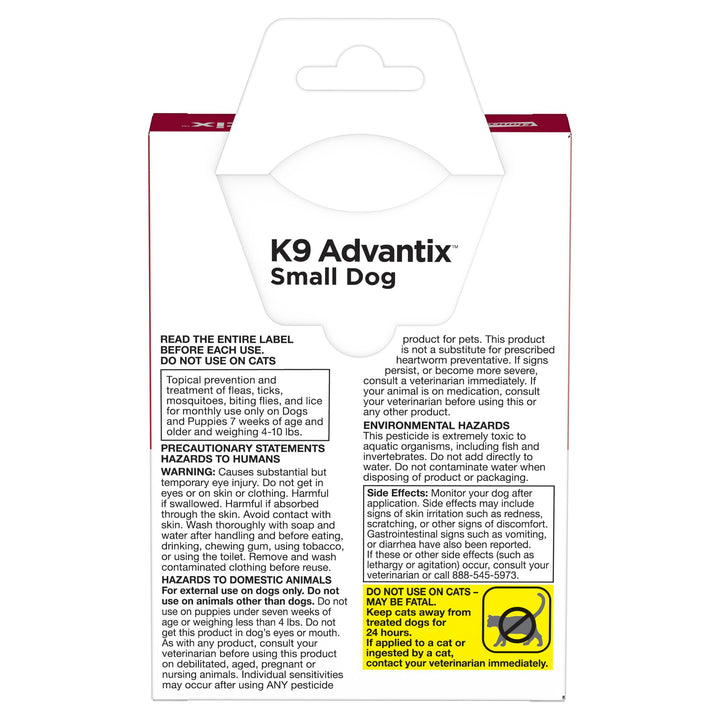 K9 Advantix Flea, Tick & Mosquito Prevention for Dogs 4-10 lbs. | Flea Drops for Small Dogs | Apply Monthly | 2 Treatments Retail $14.98