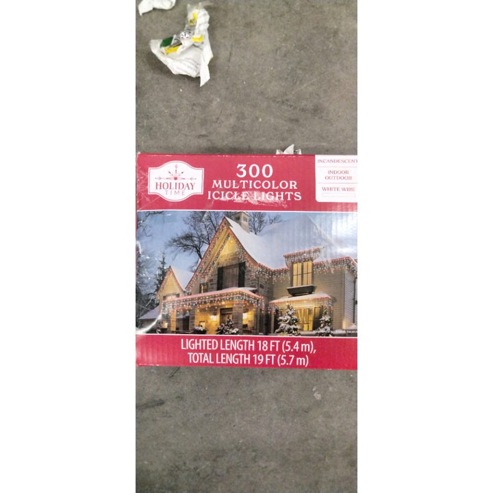 Holiday Time 300 Multicolor Icicle Lights, Indoor/Outdoor, White Wire Retail $25.00