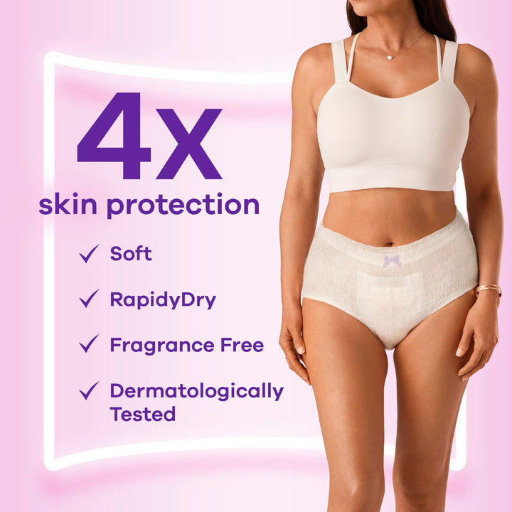 Always Discreet for Sensitive Skin Underwear, Four Times Skin Protection, Dermatologically Tested, Fragrance-Free, Maximum Absorbency, Small/Medium, 28 Count
