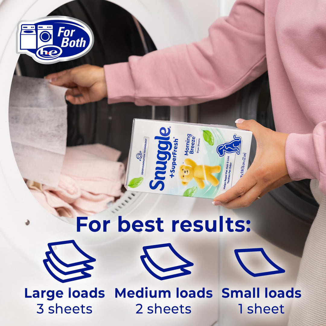 Snuggle SuperFresh Fabric Softener Dryer Sheets, 200 Count, Morning Breeze, Long-Lasting Fresh & Clean Scent, Tackles Pet Odor, Helps Repel Pet Hair, Reduces Static & Fights Wrinkles, HE Safe Retail $11.79