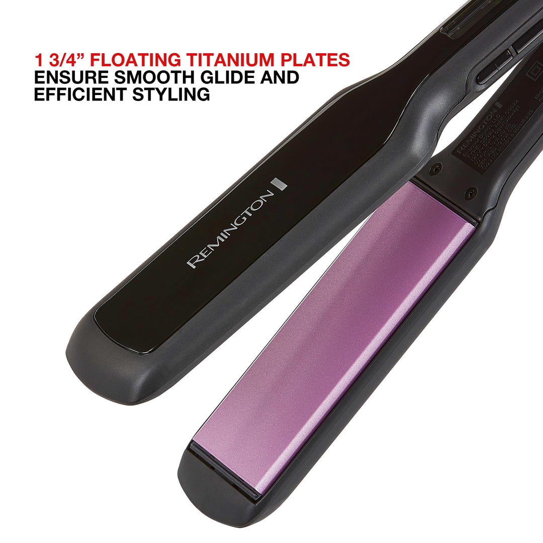 Remington 1 3/4" Flat Iron, Hair Straightener with Anti-Static Technology, 30-Second Heat Up & 60 Minute Auto Shut-off, 30% Longer Ceramic Floating Plates, Titanium + Ceramic Coating Retail $24.99