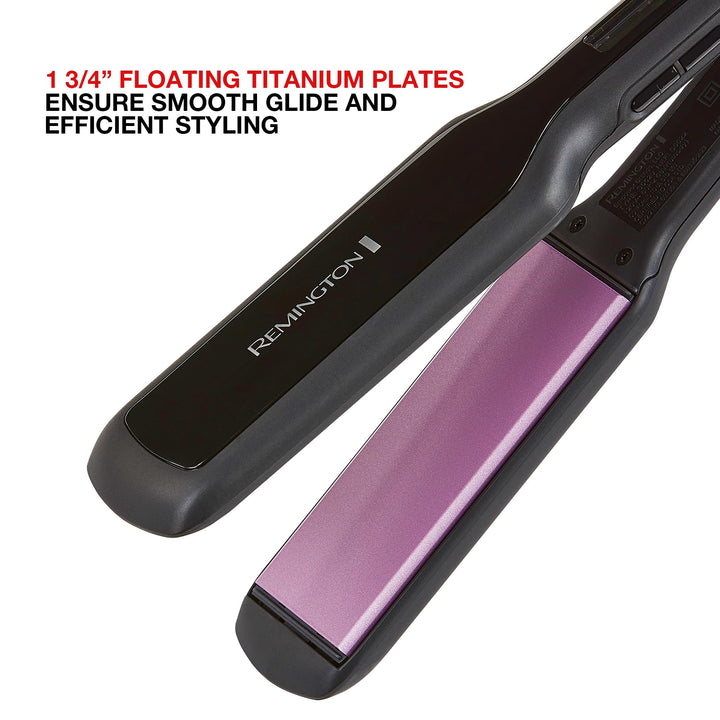 Remington 1 3/4" Flat Iron, Hair Straightener with Anti-Static Technology, 30-Second Heat Up & 60 Minute Auto Shut-off, 30% Longer Ceramic Floating Plates, Titanium + Ceramic Coating Retail $24.99