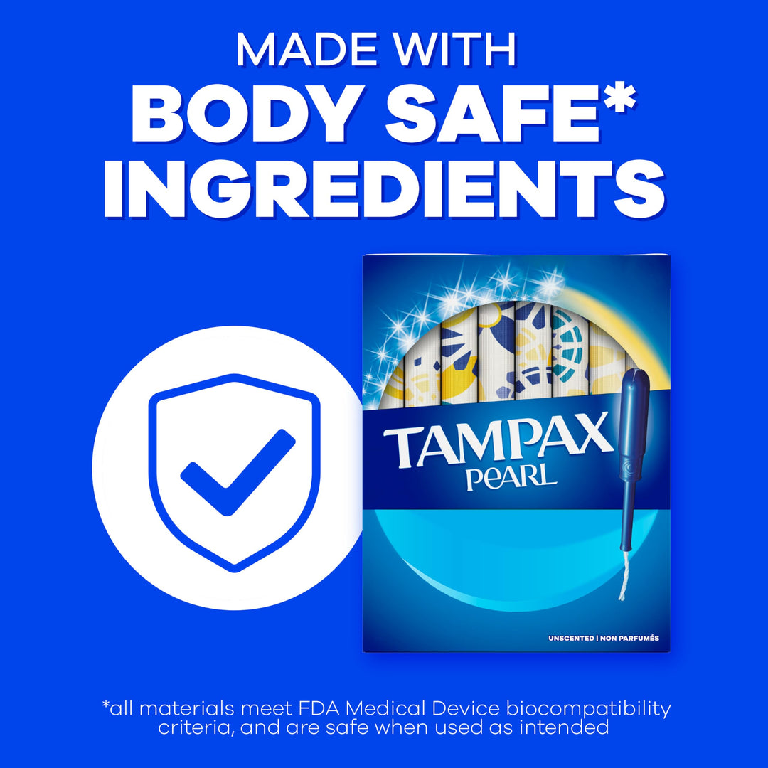 Tampax Pearl Tampons for Women, with LeakGuard Braid, Super Absorbency, Unscented, 50 Count