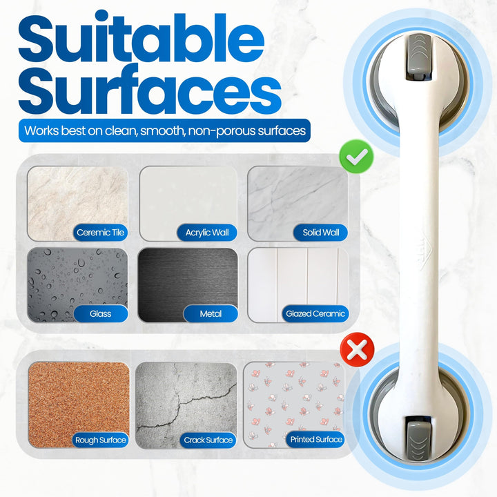 Safe-er-Grip Changing Lifestyles Suction Cup Grab Bars For Bathtubs & Showers; Safety Bathroom Assist Handle, White & Grey, 16 Inches Retail $16.67