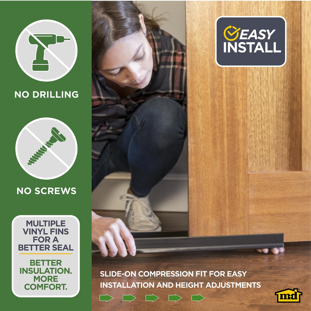 M-D Building Products 40717 Vinyl DENY™ Heavy-Duty U-Shape Slide-On Under Door Seal, Easy-to-Install, Weatherproof Seal for Doors, Bug Stopper, Effective Draft Blocker, Ideal for Home (36 Inch, White) Retail $24.92