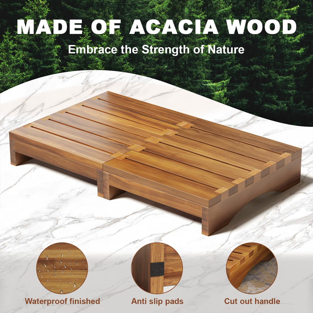 Wooden Platform Step Stool, 3.5" Height Acacia Wood Steps for Outdoor Use, Non-Slip Prefab Porch Steps for Outside, One Step Bed Platform for Adults and Elderly Retail $39.99