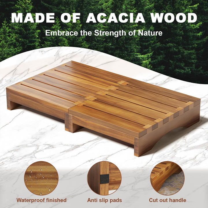 Wooden Platform Step Stool, 3.5" Height Acacia Wood Steps for Outdoor Use, Non-Slip Prefab Porch Steps for Outside, One Step Bed Platform for Adults and Elderly Retail $39.99