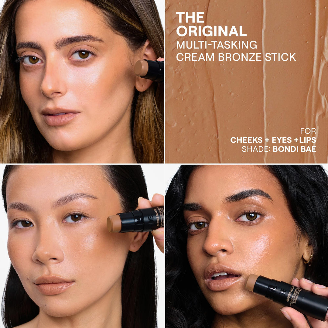 Nudestix Nudies Bronze All Over Matte Bronzing Stick Ã¢â‚¬â€œ 3-in-1 Cream Bronzer for Cheeks, Eyes & Lips with Built-In Brush | Natural Contour & Sun-Kissed Glow | Bondi Bae