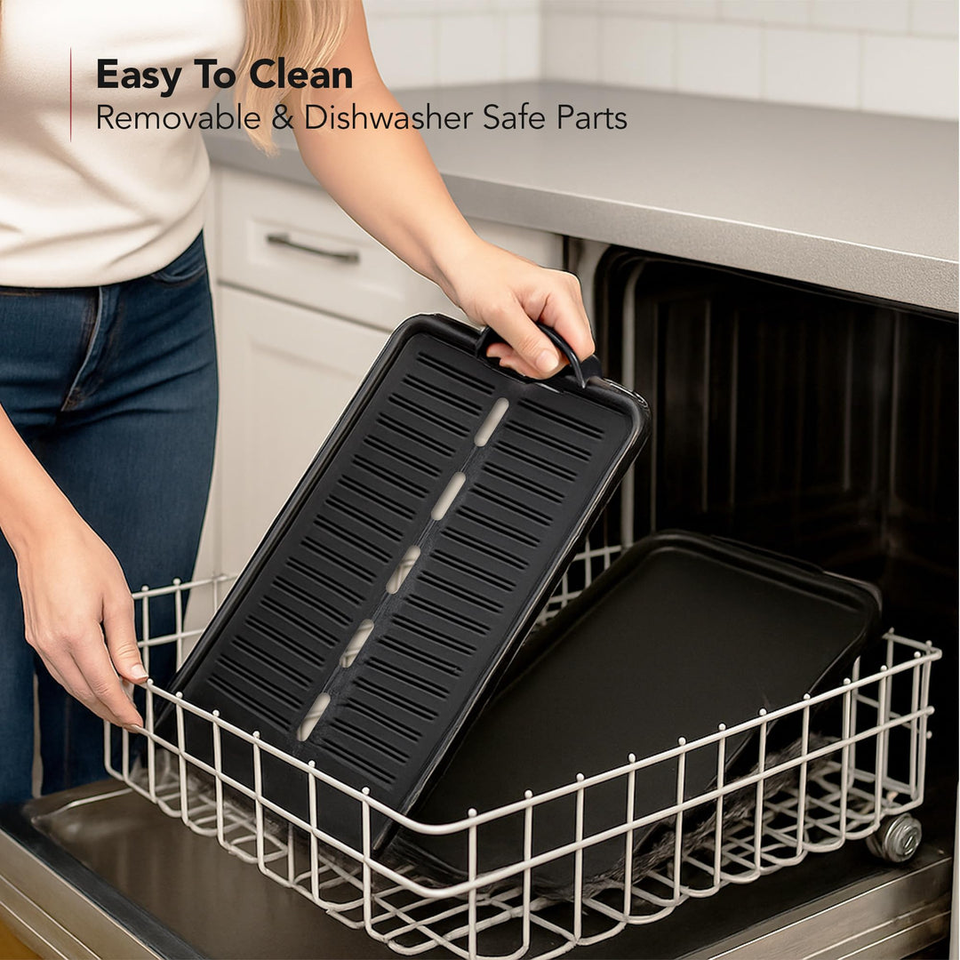 OVENTE Smokeless Indoor Grill, 1500W Electric Portable Korean BBQ Grill with One-Touch Control, LED Smart Display, Tempered Glass Lid, Two Removable Non-Stick and Dishwasher Safe Plates, White SGR85W