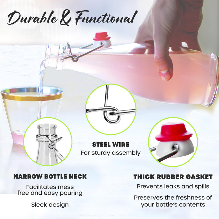 Nevlers 8.5 Oz Teardrop Swing Top Glass Bottles with Lids | Flip Top Glass Bottle with Stopper 12 Pack | 250mL Syrup Bottle | Resealable Bottles with Stoppers for Homemade Drinks, Juices & Beverages