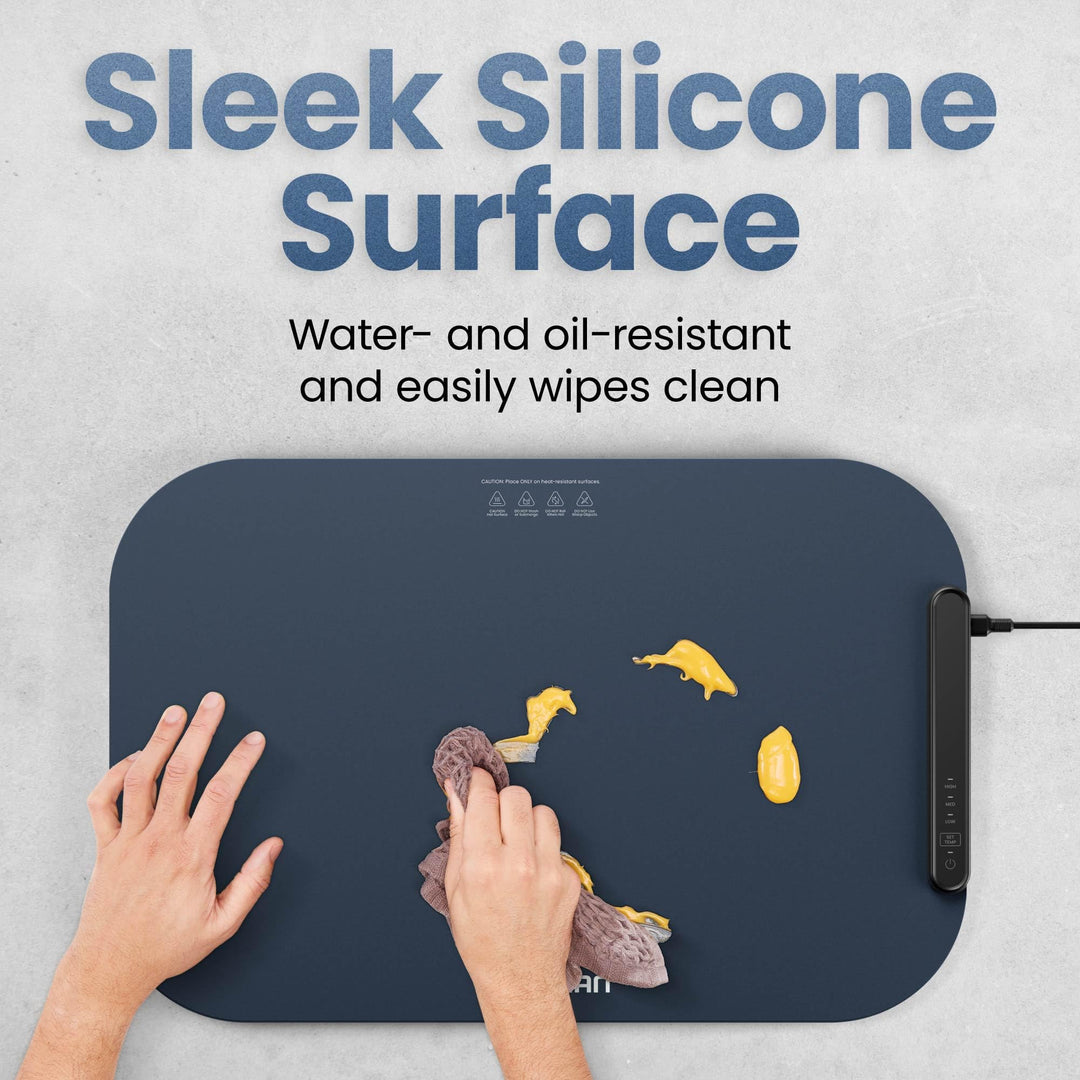 Chefman Roll n’ Go Food Warming Mat, Electric Warming Tray for Buffets, Parties, Holidays, 3 Temperature Settings, Easy-Clean Silicone Mat, Roll Up Food Warmers w/Storage Bag - Blue Retail $63.65