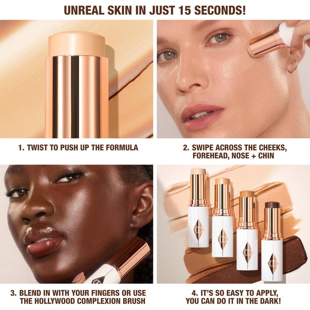 Charlotte Tilbury Unreal Skin Tint & Sheer Glow Hydrating Foundation Stick - Cream Foundation Makeup with Sheer-to-Light Coverage & a Buildable Formula - Blurring, Smoothing & Nourishing - 5 Medium