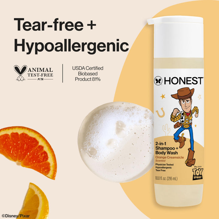 The Honest Company Cleansing 2-in-1 Shampoo + Body Wash, Gentle on Skin, Dermatologist Tested, Tear Free, Hypoallergenic, Disney and Pixar's Toy Story, Orange Creamsicle Retail $10.99