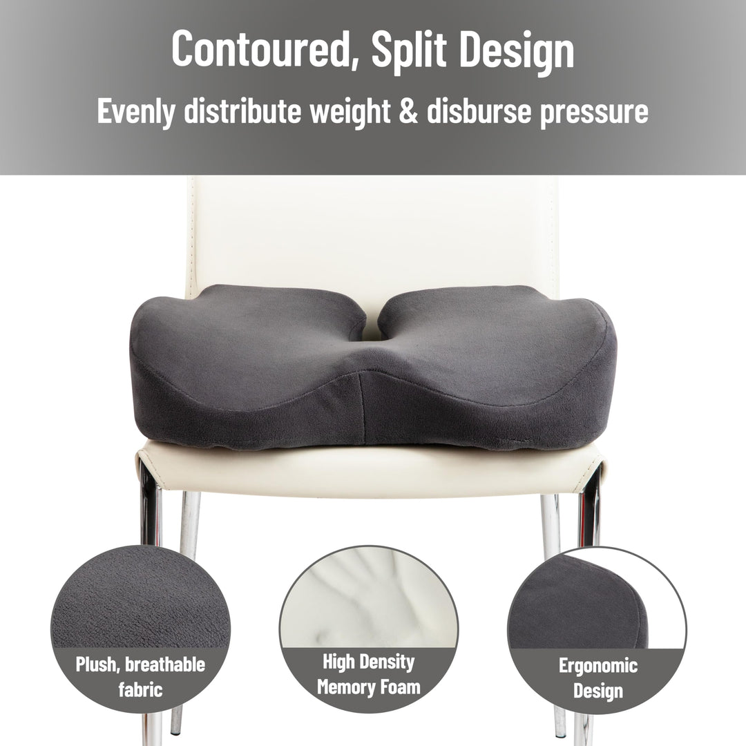 Mind Reader Air-Cloud Memory Foam Seat Cushion, Ergonomic Support for Lower Back, Coccyx, and Hip Pain Relief, Promotes Better Posture, Washable Cover, Gray