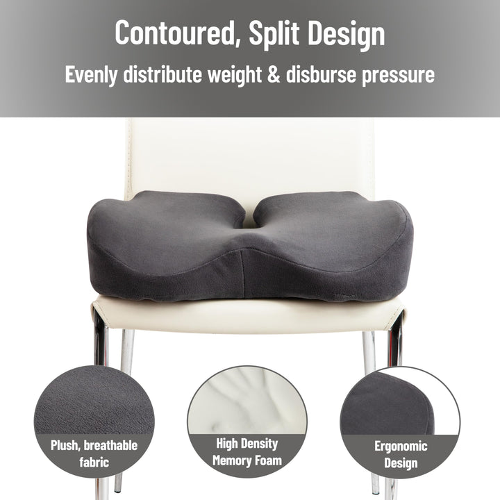 Mind Reader Air-Cloud Memory Foam Seat Cushion, Ergonomic Support for Lower Back, Coccyx, and Hip Pain Relief, Promotes Better Posture, Washable Cover, Gray