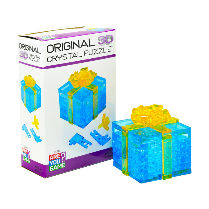 3D Crystal Puzzle - Gift Box (Blue with Yellow Ribbon): 38 Pcs