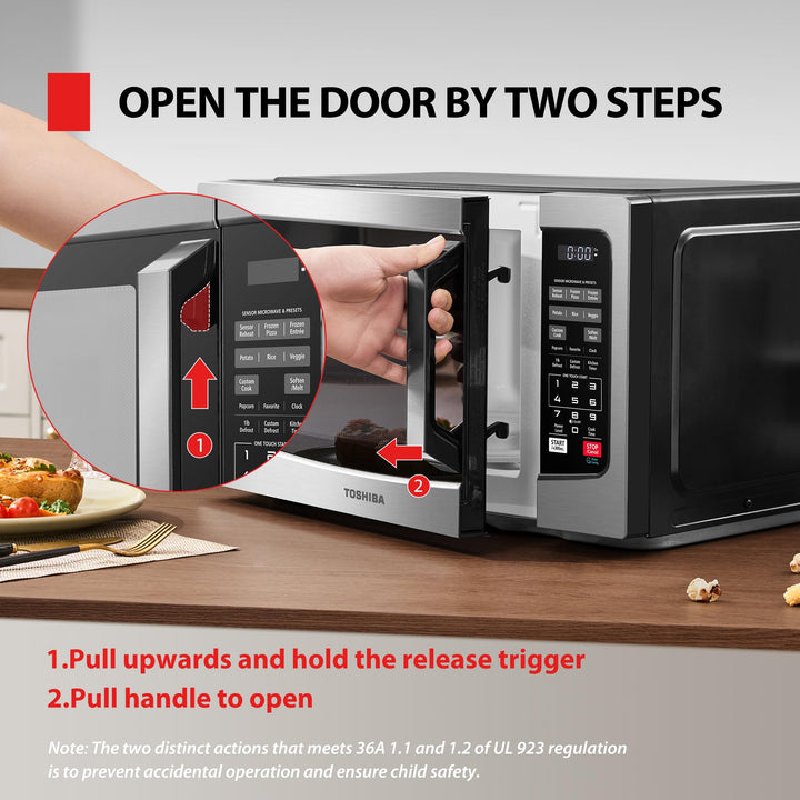 TOSHIBA EM131A5C-SS Countertop Microwave Ovens 1.2 Cu Ft with 12.4" Removable Turntable Smart Humidity Sensor, 12 Auto Menus Mute Function ECO Mode Easy Clean Interior, 1000W, Silver