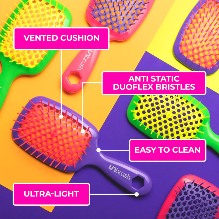 FHI Heat UNbrush Detangling Brush for Pain-Free Brushing on All Wet or Dry Hair Types Ã¢â‚¬â€ Durable DuoFlex Anti-Static Bristles, Lightweight Handle, Vented Hair Brush