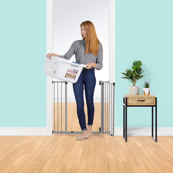 Ingenuity Summer Infant Central Station Stairway Wall, Banister, or Doorway Simple to Secure Safety Pet and Baby Gate with 3 Extension Frames, Gray Retail $67.99