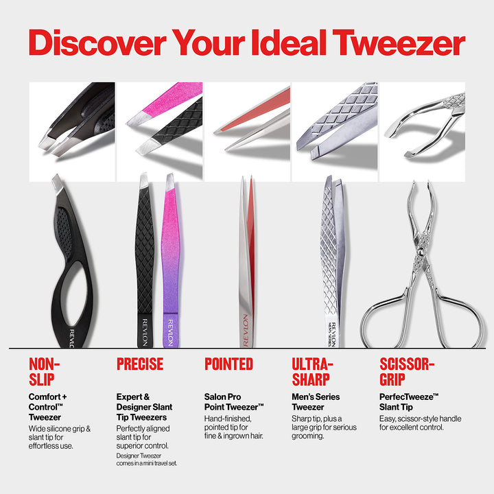 Revlon PerfecTweeze Scissor Tweezers, Slanted Tip, For Eyebrow Shaping and Hair Removal, Ergonomic Handle Design, Stainless Steel, 1 Count