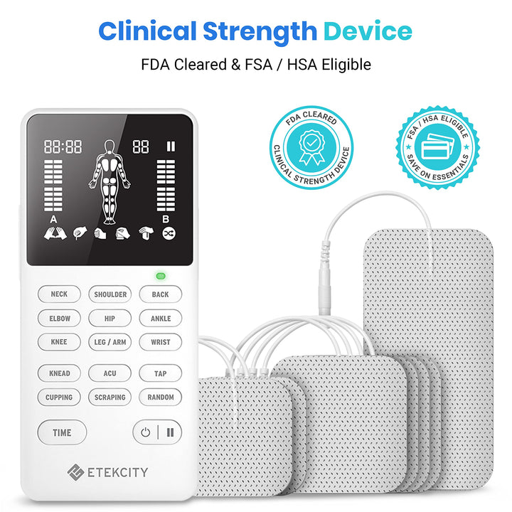 Etekcity 4-Channel Rechargeable TENS Unit,FSA-HSA Eligible Muscle Stimulator for Pain Relief, After-Exercise Relaxation, Physical Therapy, 8 Electrode Pads, Back,Neck,Shoulder,Sciatica, Period Cramps