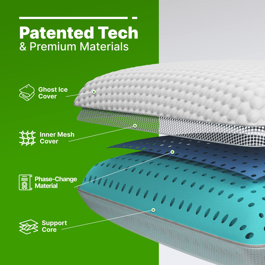 GhostBed Firm Cooling Memory Foam Pillows - Queen Size Pillow, Ventilated with Washable Cover - Ideal Bed Pillows for Stomach, Back, and Side Sleepers - Premium Cooling Pillows. Firm Pillow Retail $99.99