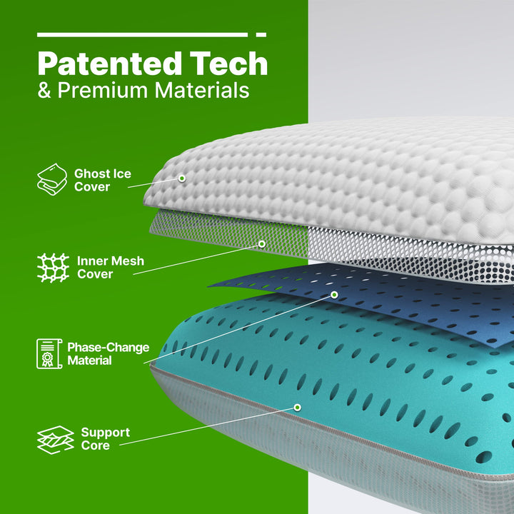 GhostBed Firm Cooling Memory Foam Pillows - Queen Size Pillow, Ventilated with Washable Cover - Ideal Bed Pillows for Stomach, Back, and Side Sleepers - Premium Cooling Pillows. Firm Pillow Retail $99.99