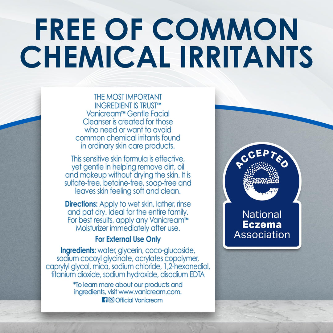 Vanicream Gentle Facial Cleanser with Pump Dispenser - 8 fl oz - Formulated Without Common Irritants for Those with Sensitive Skin