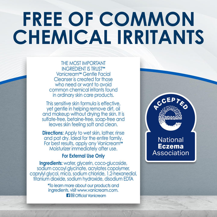 Vanicream Gentle Facial Cleanser with Pump Dispenser - 8 fl oz - Formulated Without Common Irritants for Those with Sensitive Skin