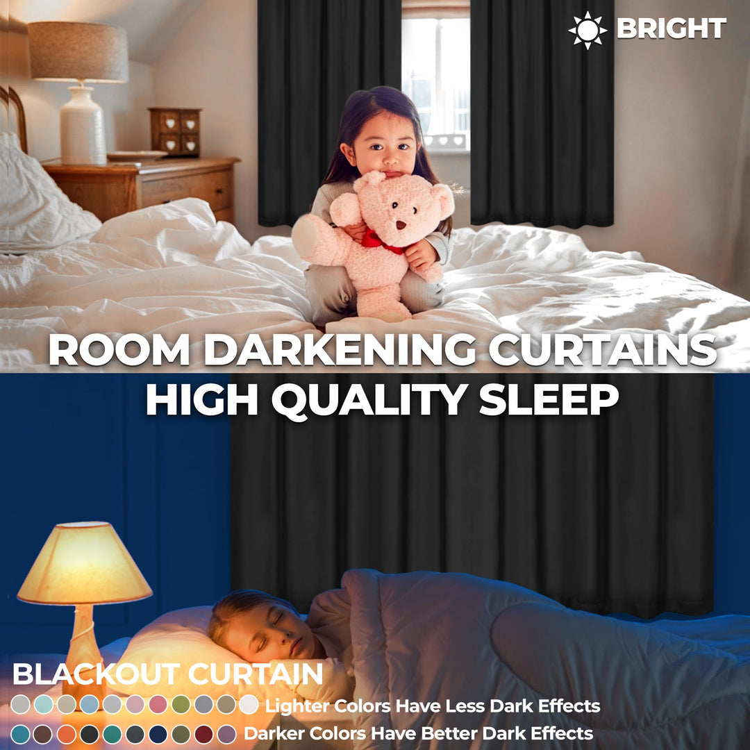 Superior Blackout Curtains, Room Darkening, Bedroom, Drapes, Kitchen, Living Room Window Accents, Sun Blocking, Thermal, 2 Pack, 8 Grommets, Solid Blackout Curtains, Set of 2, 52" x 72", Black Retail $40.00