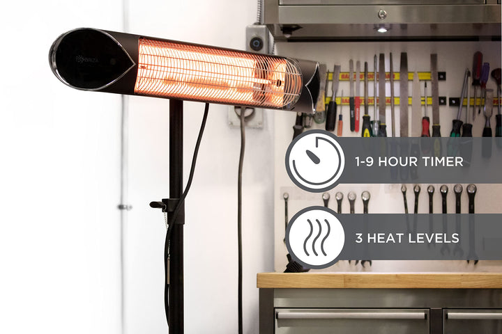 Briza Infrared Electric Patio Heater - Indoor/Outdoor Heater - Portable Wall/Garage Heater - 1500W - use with Stand - Mount to Ceiling/Wall)  No remote included Retail $180.00