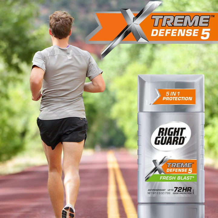 Right Guard Xtreme Defense Antiperspirant Deodorant Invisible Solid Stick, Fresh Blast, 2.6 Ounce Twin Pack (Pack of 3)