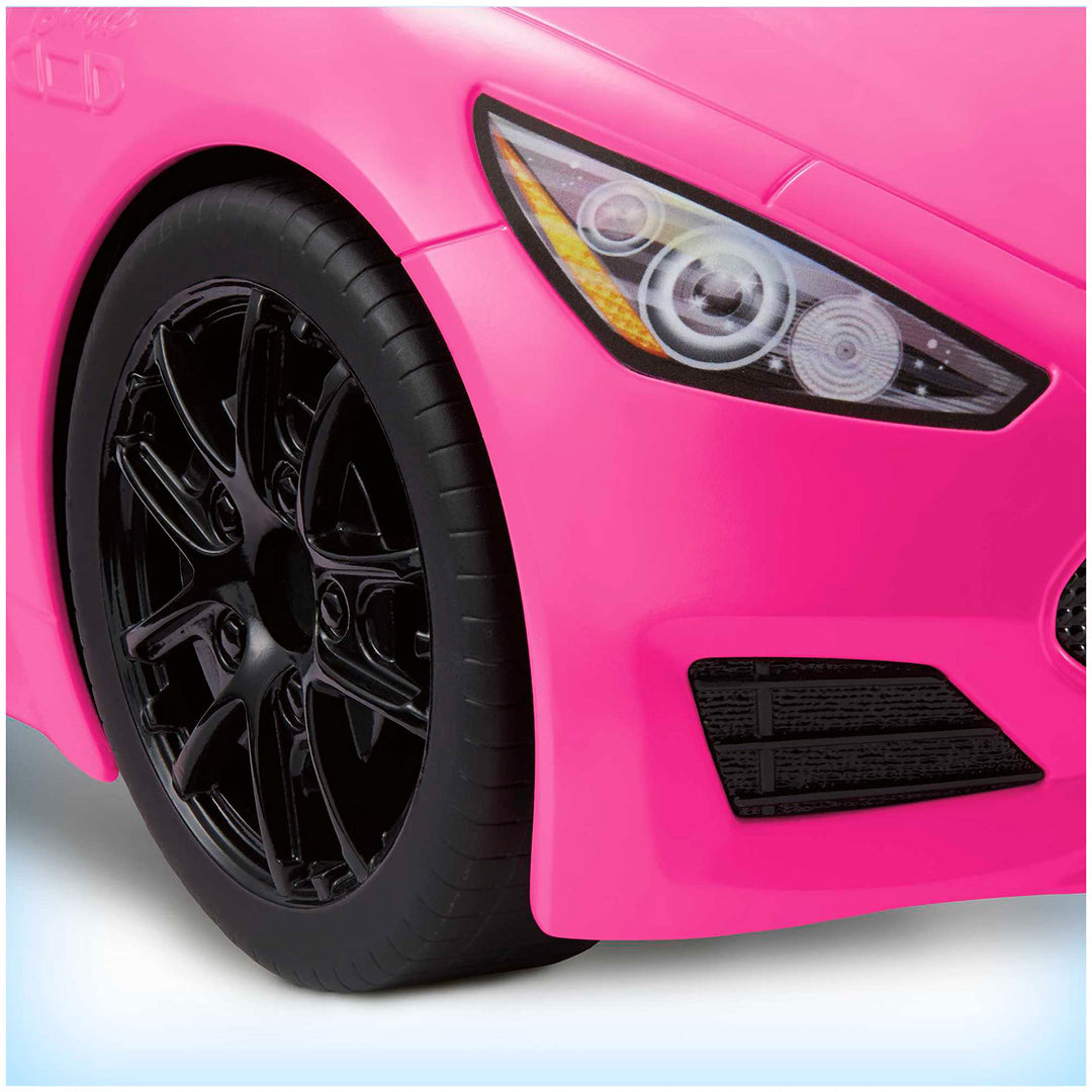 Barbie Convertible 2-Seater Vehicle, Pink Car with Rolling Wheels & Realistic Details, Gift for 3 to 7 Year Olds