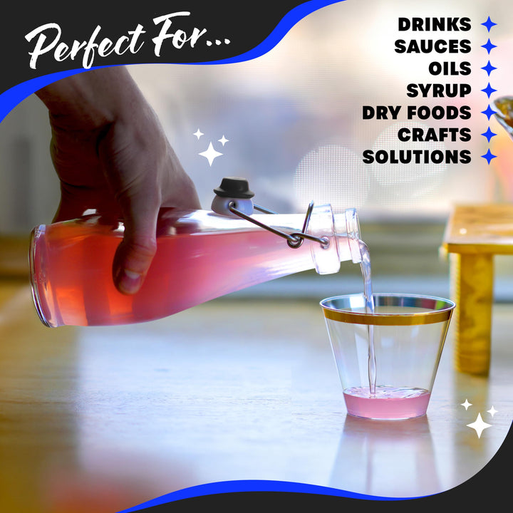 Nevlers 8.5 Oz Teardrop Swing Top Glass Bottles with Lids | Flip Top Glass Bottle with Stopper 12 Pack | 250mL Syrup Bottle | Resealable Bottles with Stoppers for Homemade Drinks, Juices & Beverages