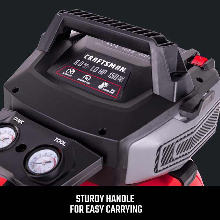 Craftsman Air Compressors 6 Gallon Portable Pancake Air Compressor,Oil Free Max 150 Psi 1.0HP 2.6 CFM@90PSI Electric Air Compressor Shop Air Compressor, CMXECXA02106410 Retail $199.97