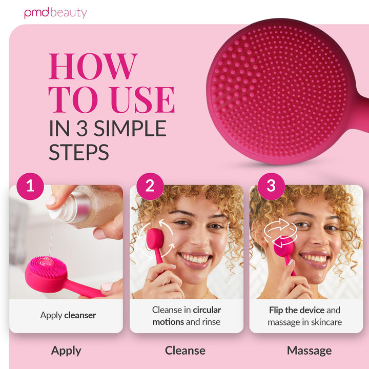PMD Clean Mini - Smart Facial Cleansing Device with Silicone Brush & Anti-Aging Massager - Waterproof - SonicGlow Vibration Technology - Clear Pores and Blackheads - Lift, Firm, and Tone Skin