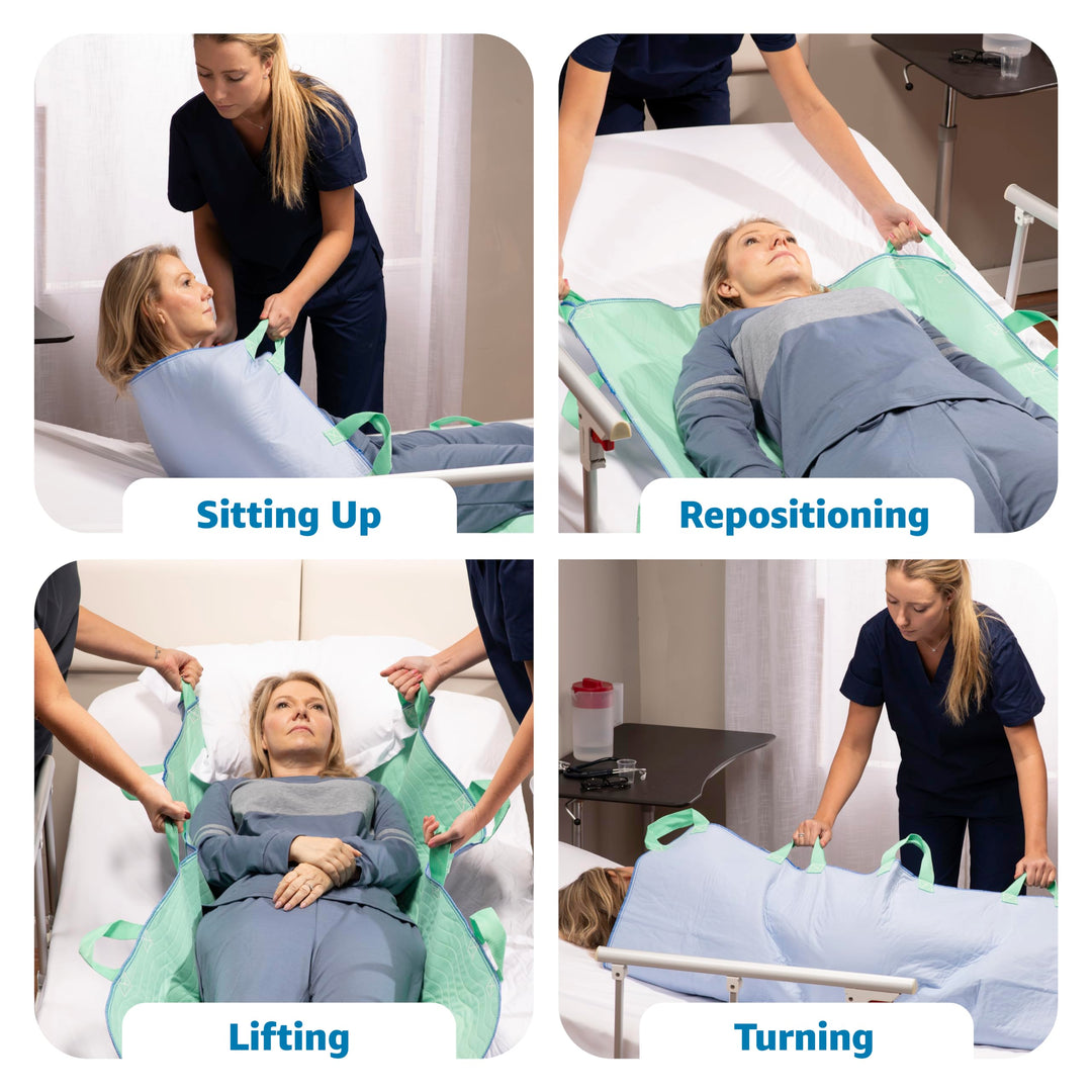 Improvia Positioning Bed Pad, with 8 Reinforced Handles, Quick-Drying, Washable, Waterproof, for Lifting, Turning, Transfering, Elderly and Incontinence Patients (Green, 34" x 52" - Pack of 1)