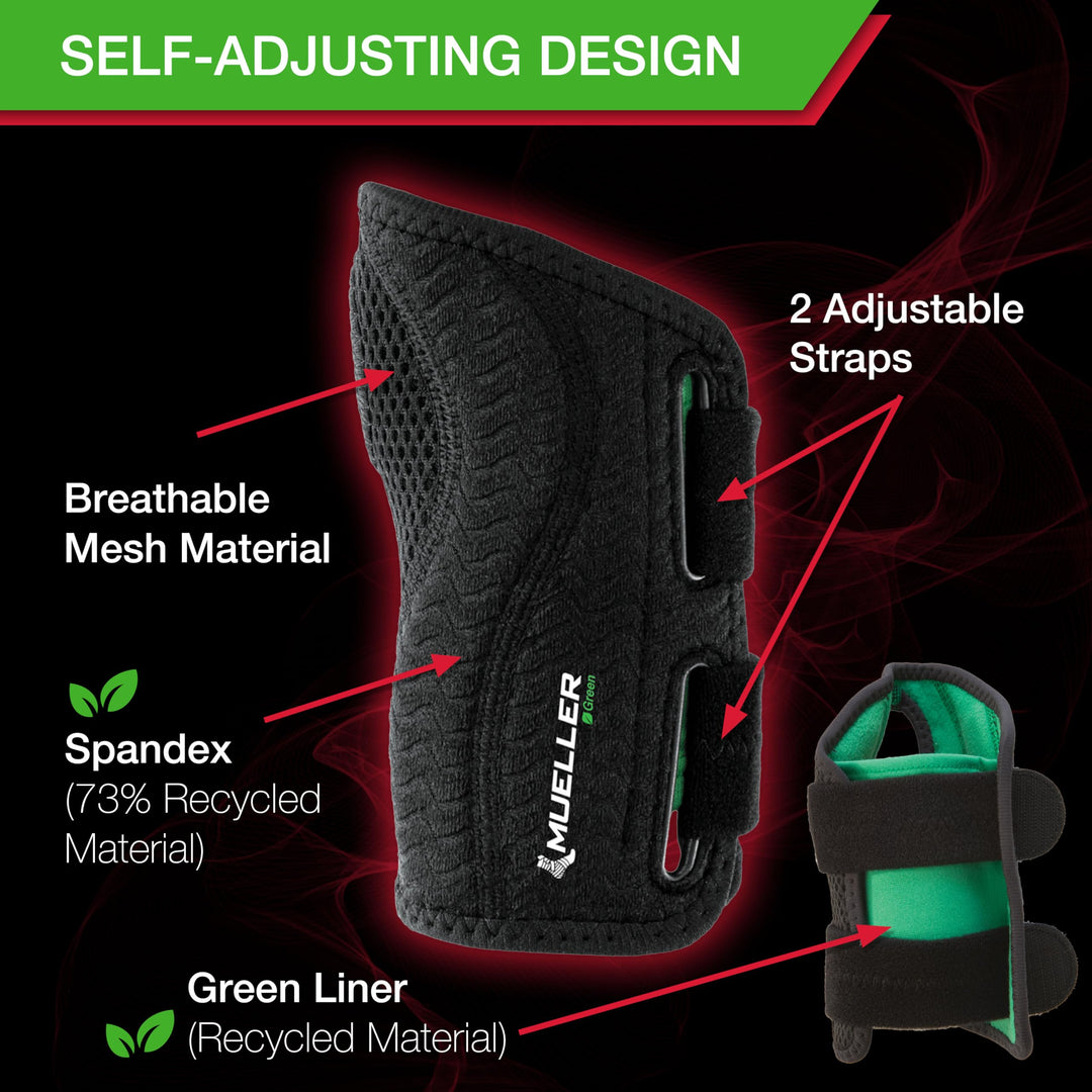 MUELLER Sports Medicine Green Fitted Wrist Brace for Men and Women, Wrist Pain Relief Support, Ideal for Carpal Tunnel, Tendonitis, Arthritis, Right Hand, Black, Large/X-Large