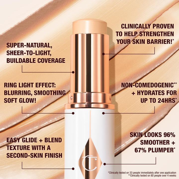 Charlotte Tilbury Unreal Skin Tint & Sheer Glow Hydrating Foundation Stick - Cream Foundation Makeup with Sheer-to-Light Coverage & a Buildable Formula - Blurring, Smoothing & Nourishing - 5 Medium